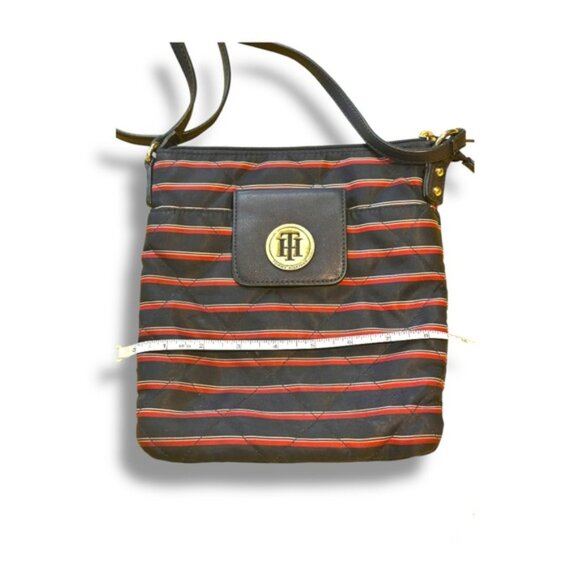 Vintage Women’s Tommy Hilfiger Navy Red Quilted Striped Mini Crossbody Bag - Picture 2 of 10